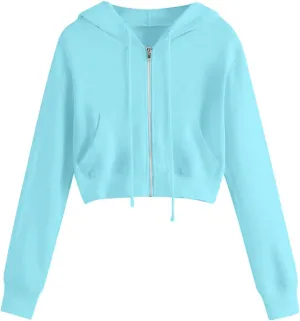 Hoodies for Women Cropped Zip up Hoodie Trendy Long Sleeve Sweatshirts Casual Comfy Workout Jacket with Pocket