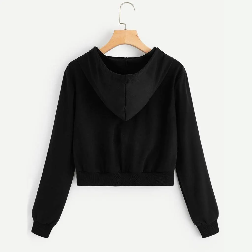 Hoodies for Women Cropped Zip up Hoodie Trendy Long Sleeve Sweatshirts Casual Comfy Workout Jacket with Pocket