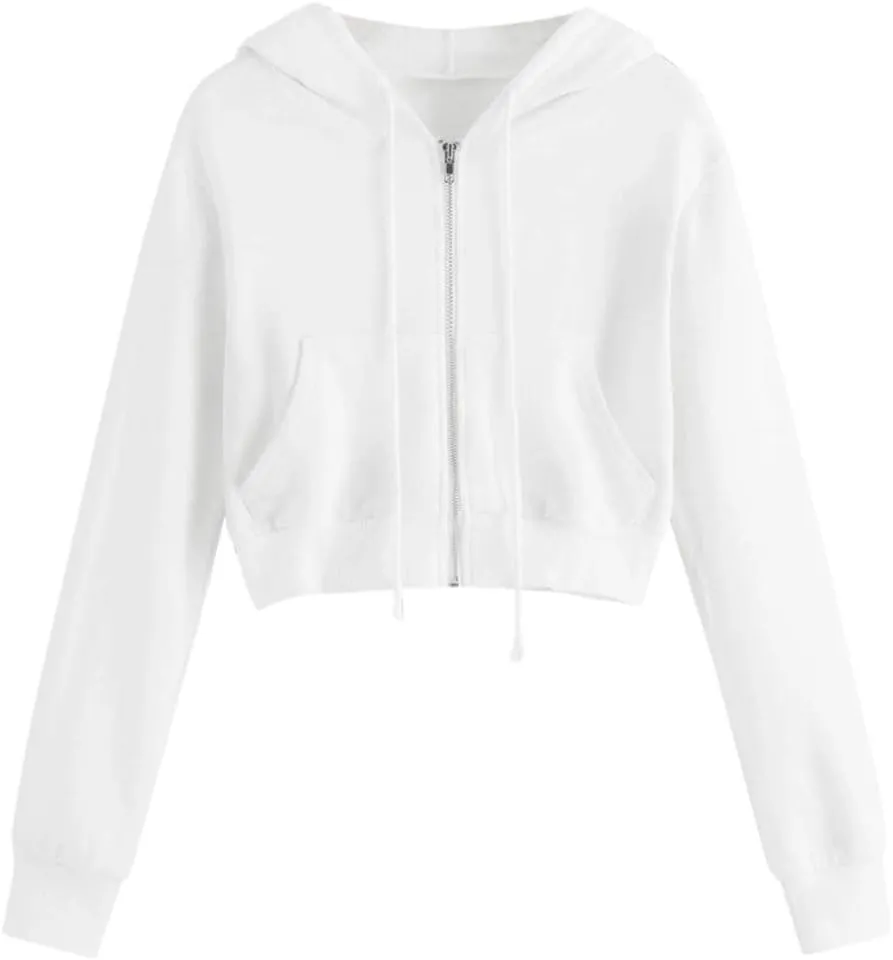 Hoodies for Women Cropped Zip up Hoodie Trendy Long Sleeve Sweatshirts Casual Comfy Workout Jacket with Pocket