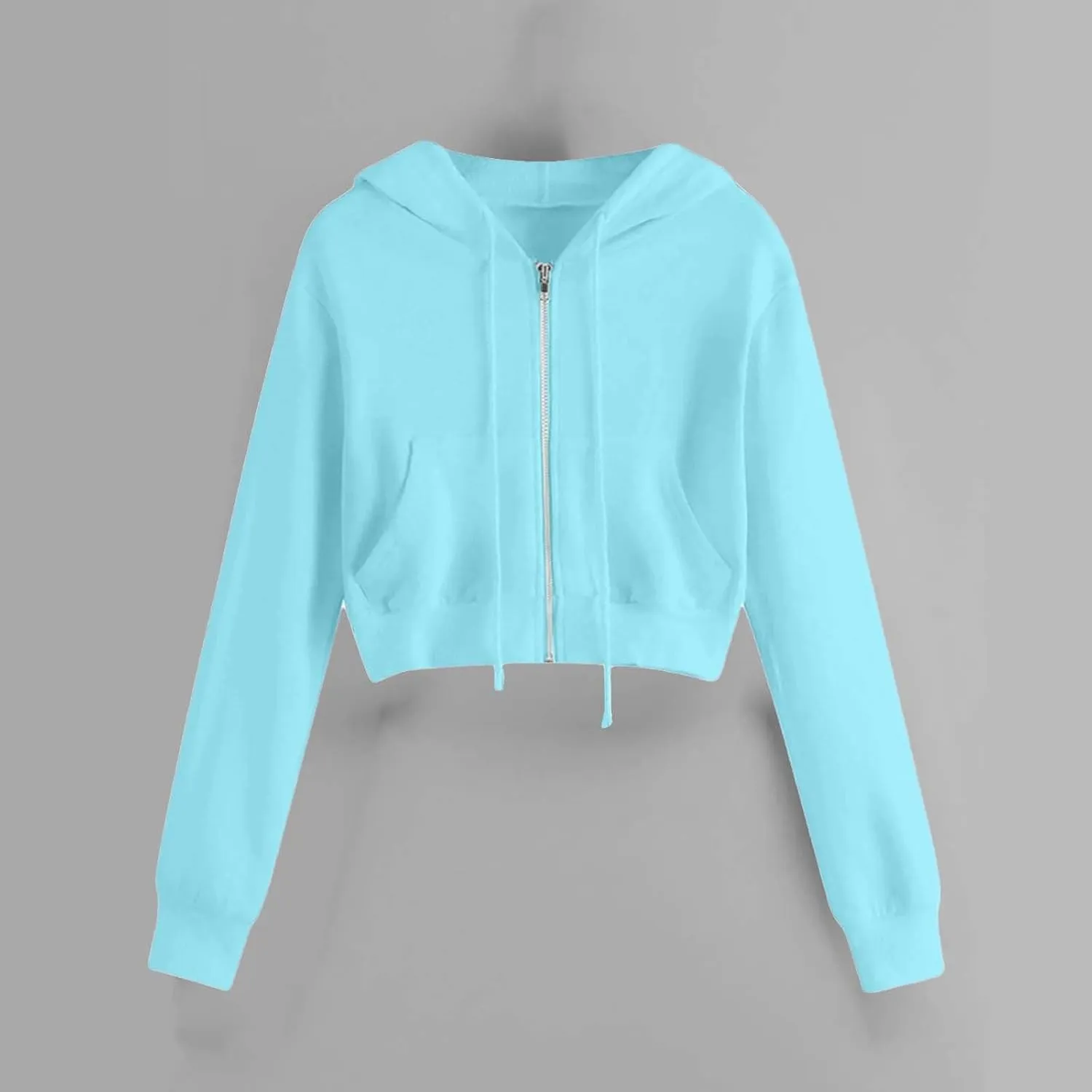 Hoodies for Women Full Zip Up Cropped Cardigan Jackets Drawstring Y2K Hooded Sweatshirts Casual Long Sleeve Gym Tops
