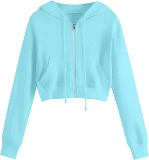 Hoodies for Women Full Zip Up Cropped Cardigan Jackets Drawstring Y2K Hooded Sweatshirts Casual Long Sleeve Gym Tops
