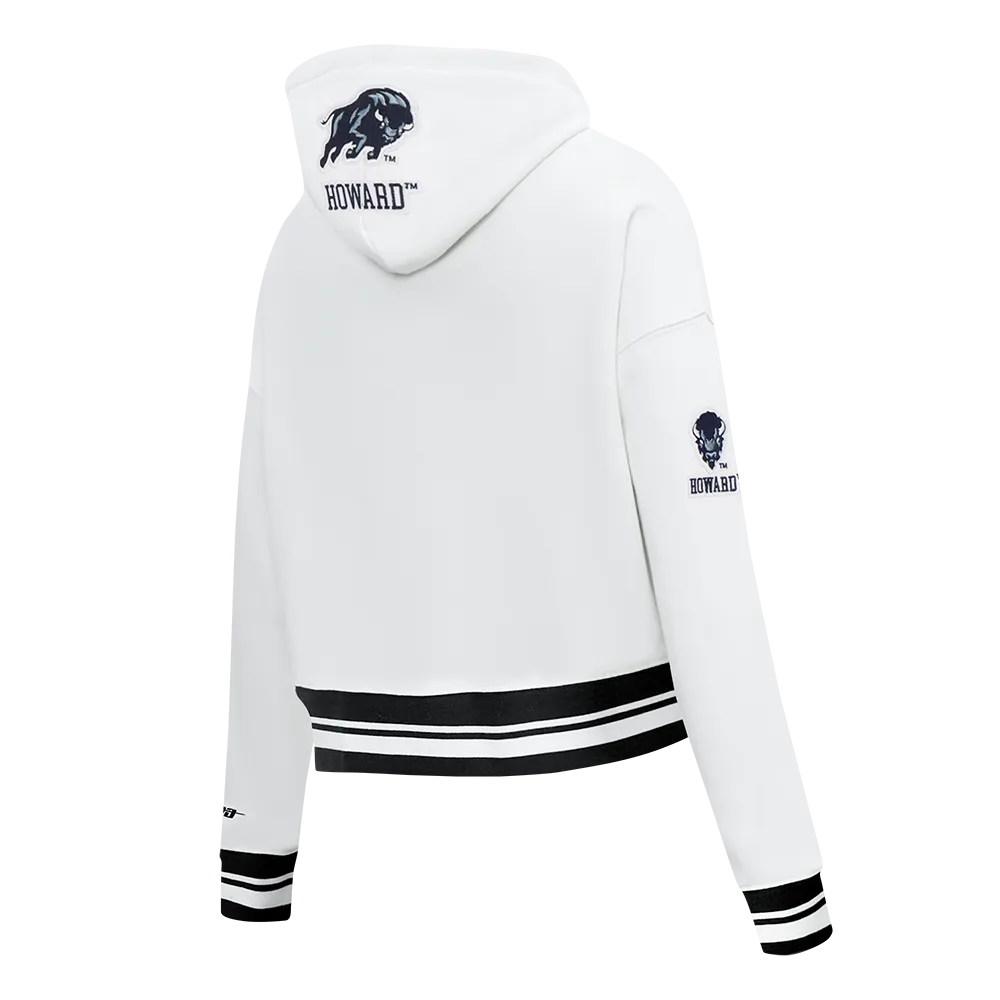 HOWARD UNIVERSITY CLASSIC RIB FLEECE CROPPED PULLOVER HOODIE (WHITE/BLACK)