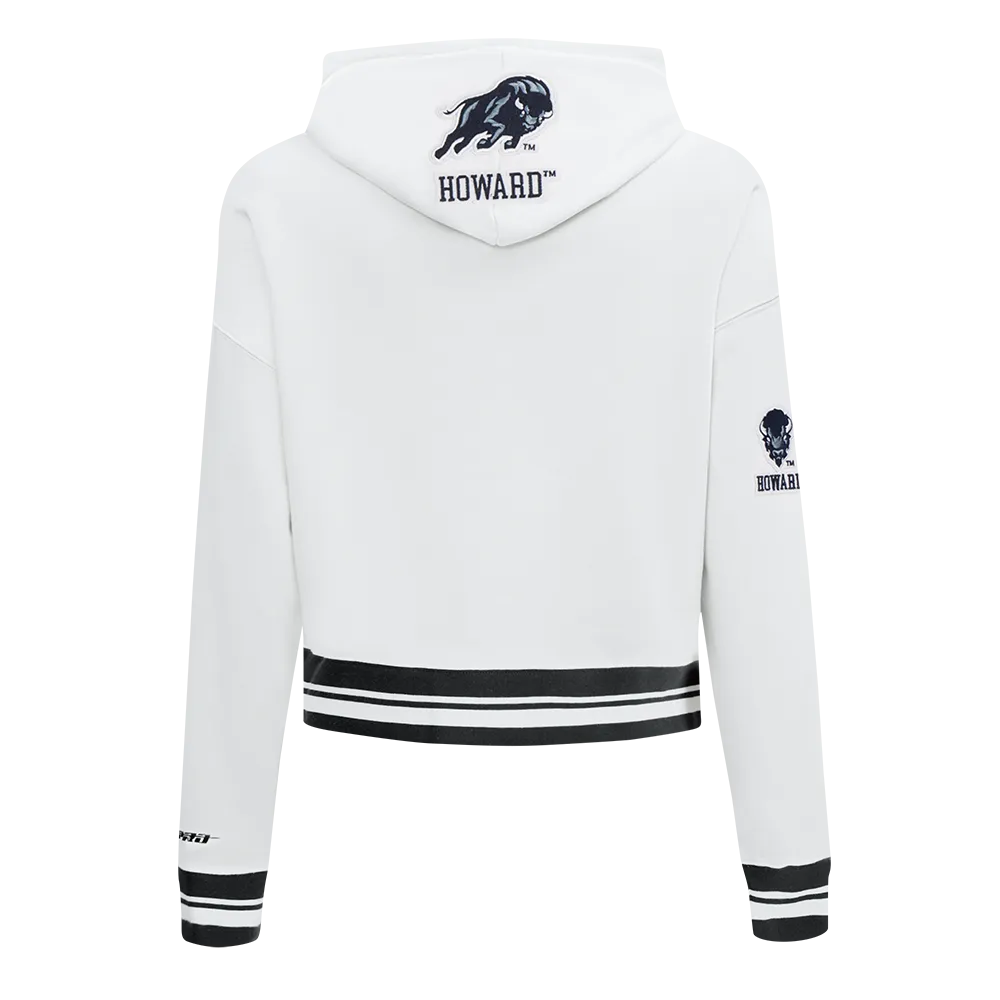 HOWARD UNIVERSITY CLASSIC RIB FLEECE CROPPED PULLOVER HOODIE (WHITE/BLACK)