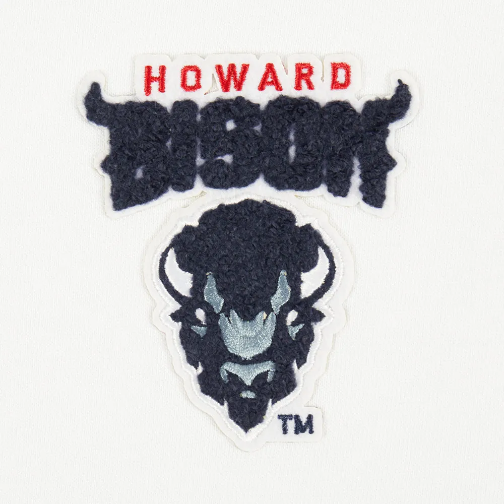HOWARD UNIVERSITY CLASSIC RIB FLEECE CROPPED PULLOVER HOODIE (WHITE/BLACK)