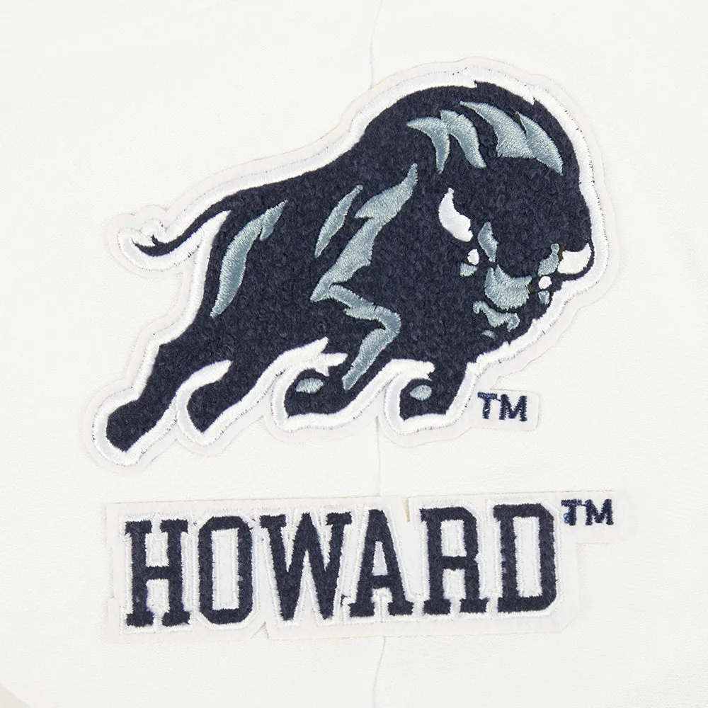HOWARD UNIVERSITY CLASSIC RIB FLEECE CROPPED PULLOVER HOODIE (WHITE/BLACK)
