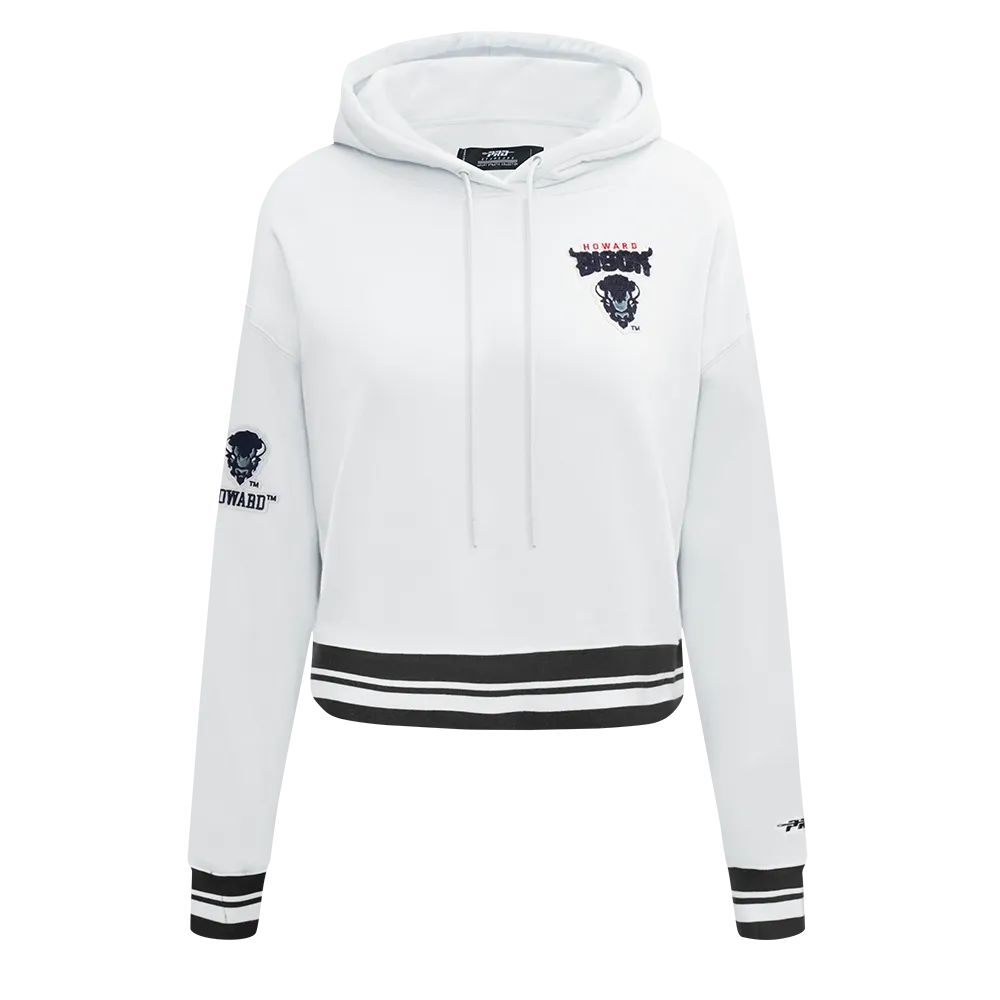 HOWARD UNIVERSITY CLASSIC RIB FLEECE CROPPED PULLOVER HOODIE (WHITE/BLACK)