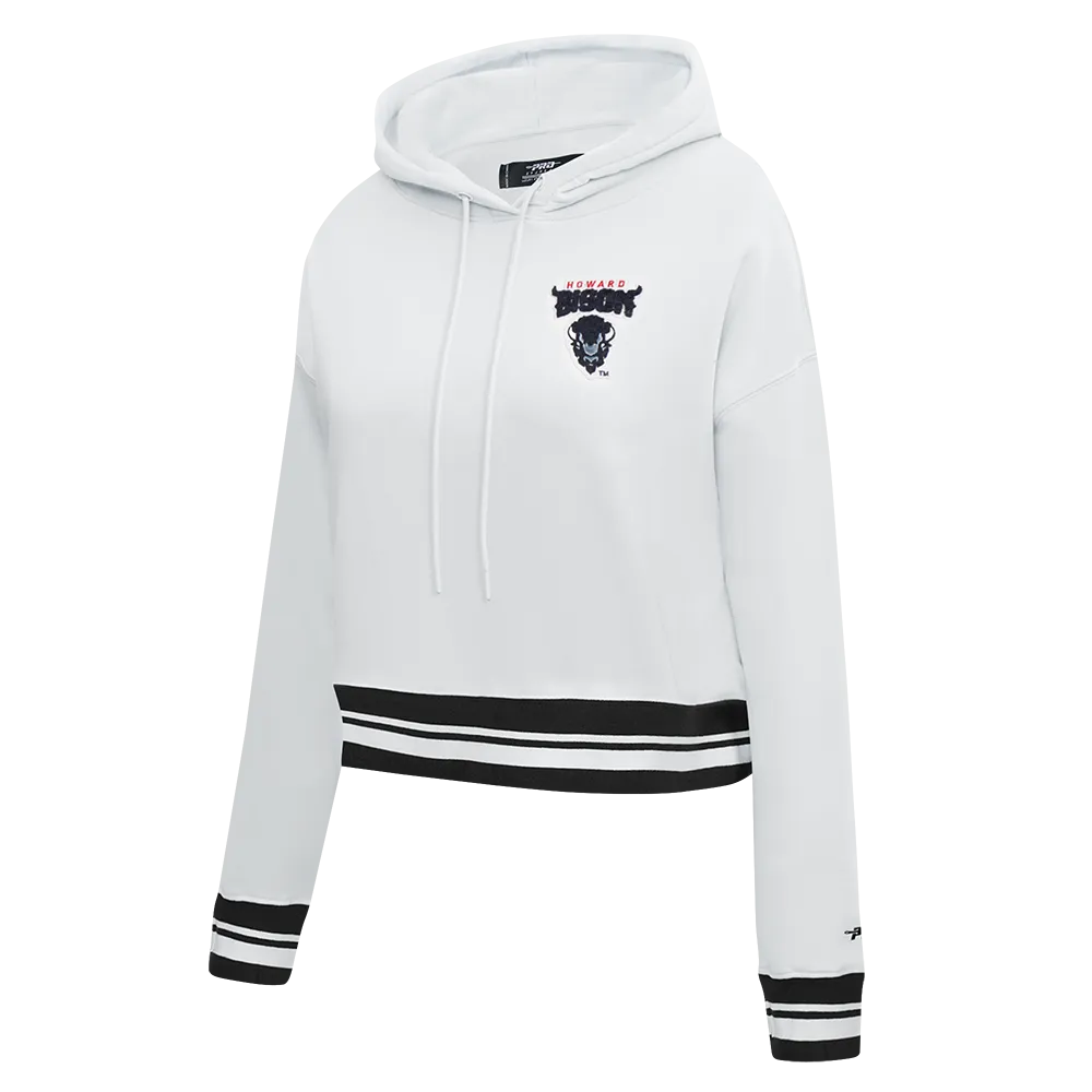 HOWARD UNIVERSITY CLASSIC RIB FLEECE CROPPED PULLOVER HOODIE (WHITE/BLACK)