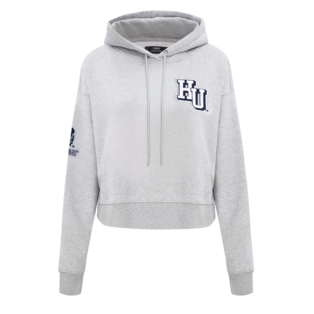HOWARD UNIVERSITY CLASSIC WOMEN'S FLEECE CROPPED PULLOVER HOODIE (HEATHER GREY)