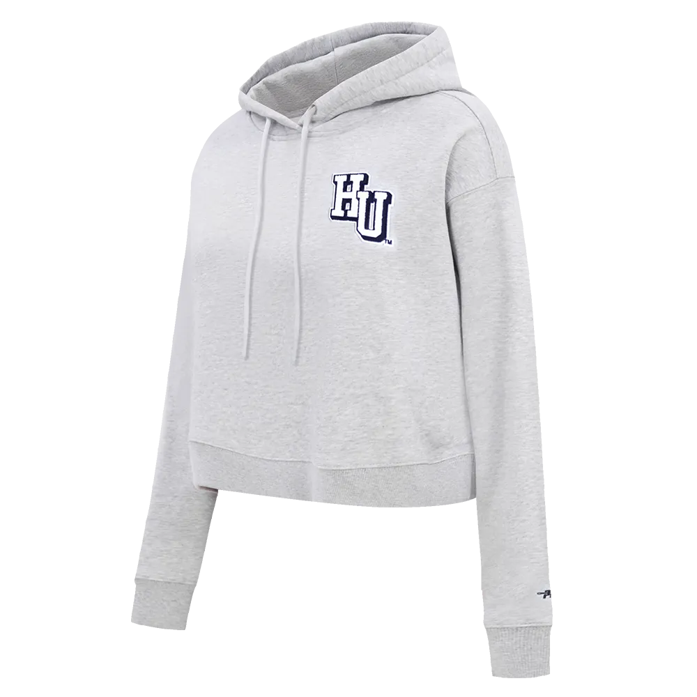 HOWARD UNIVERSITY CLASSIC WOMEN'S FLEECE CROPPED PULLOVER HOODIE (HEATHER GREY)