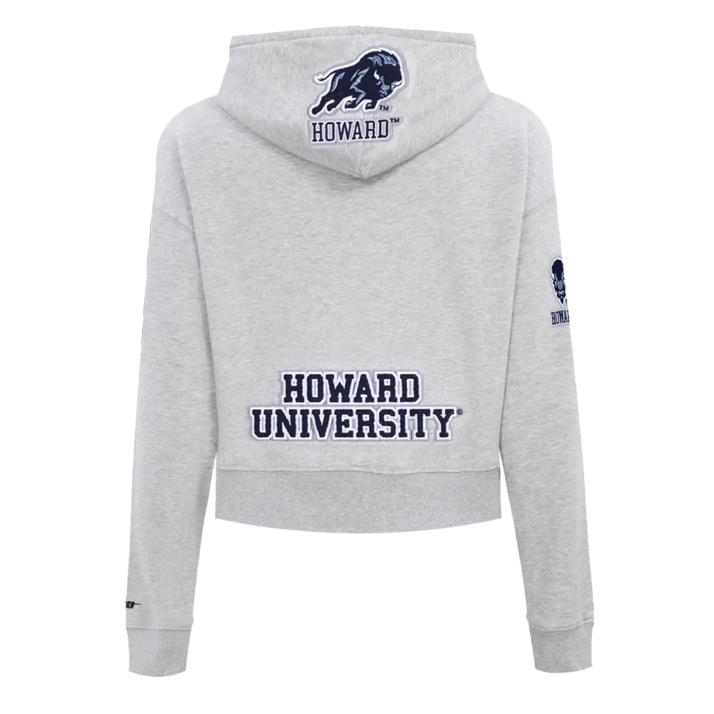 HOWARD UNIVERSITY CLASSIC WOMEN'S FLEECE CROPPED PULLOVER HOODIE (HEATHER GREY)