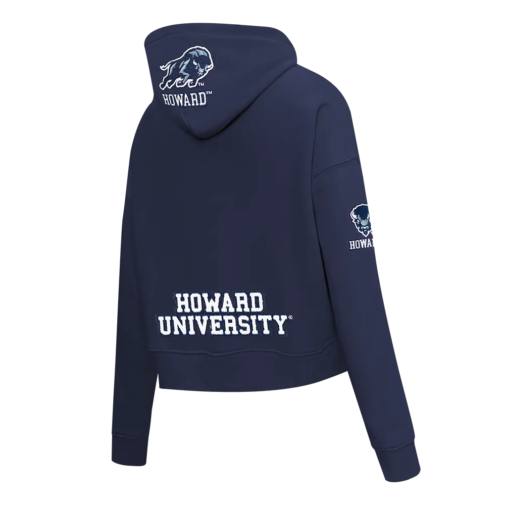 HOWARD UNIVERSITY CLASSIC WOMEN'S FLEECE CROPPED PULLOVER HOODIE (MIDNIGHT NAVY)