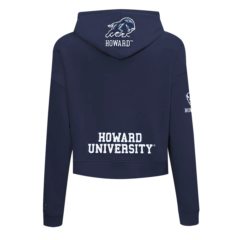 HOWARD UNIVERSITY CLASSIC WOMEN'S FLEECE CROPPED PULLOVER HOODIE (MIDNIGHT NAVY)