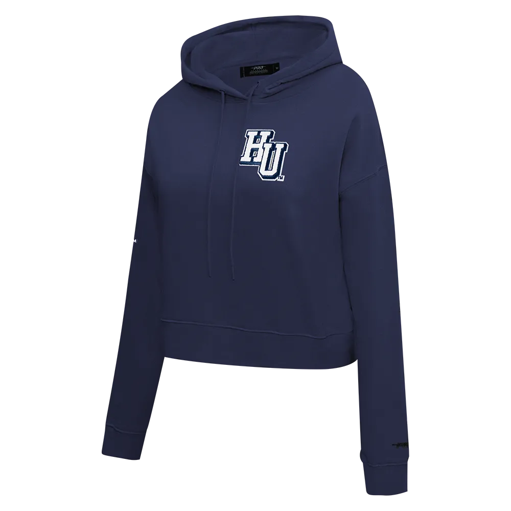 HOWARD UNIVERSITY CLASSIC WOMEN'S FLEECE CROPPED PULLOVER HOODIE (MIDNIGHT NAVY)
