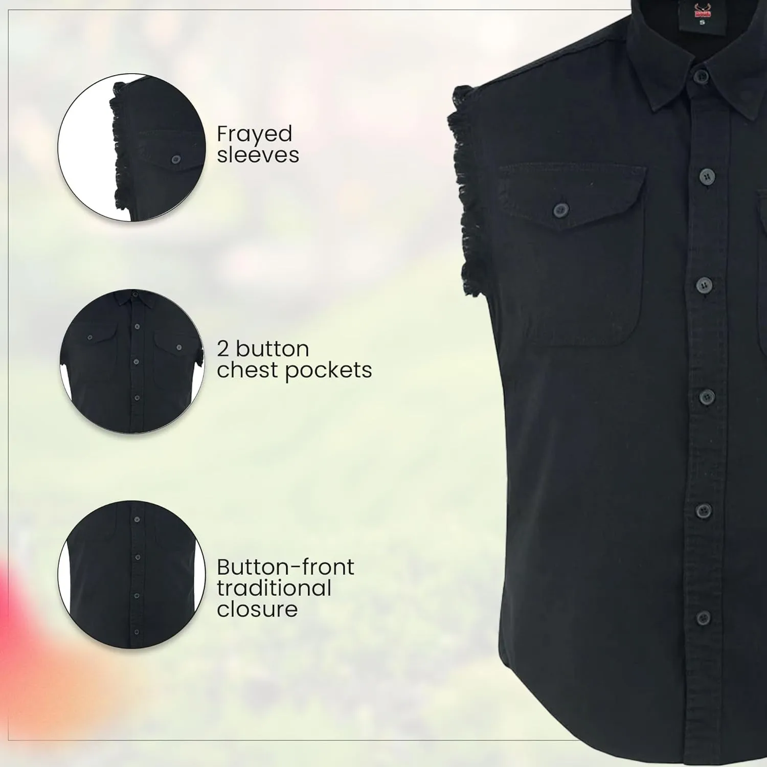 Hugger Men's Casual Denim Flannel Shirt - Cowboy Button Down Shirts - Cut Off Denim Shirt with Chest Pockets
