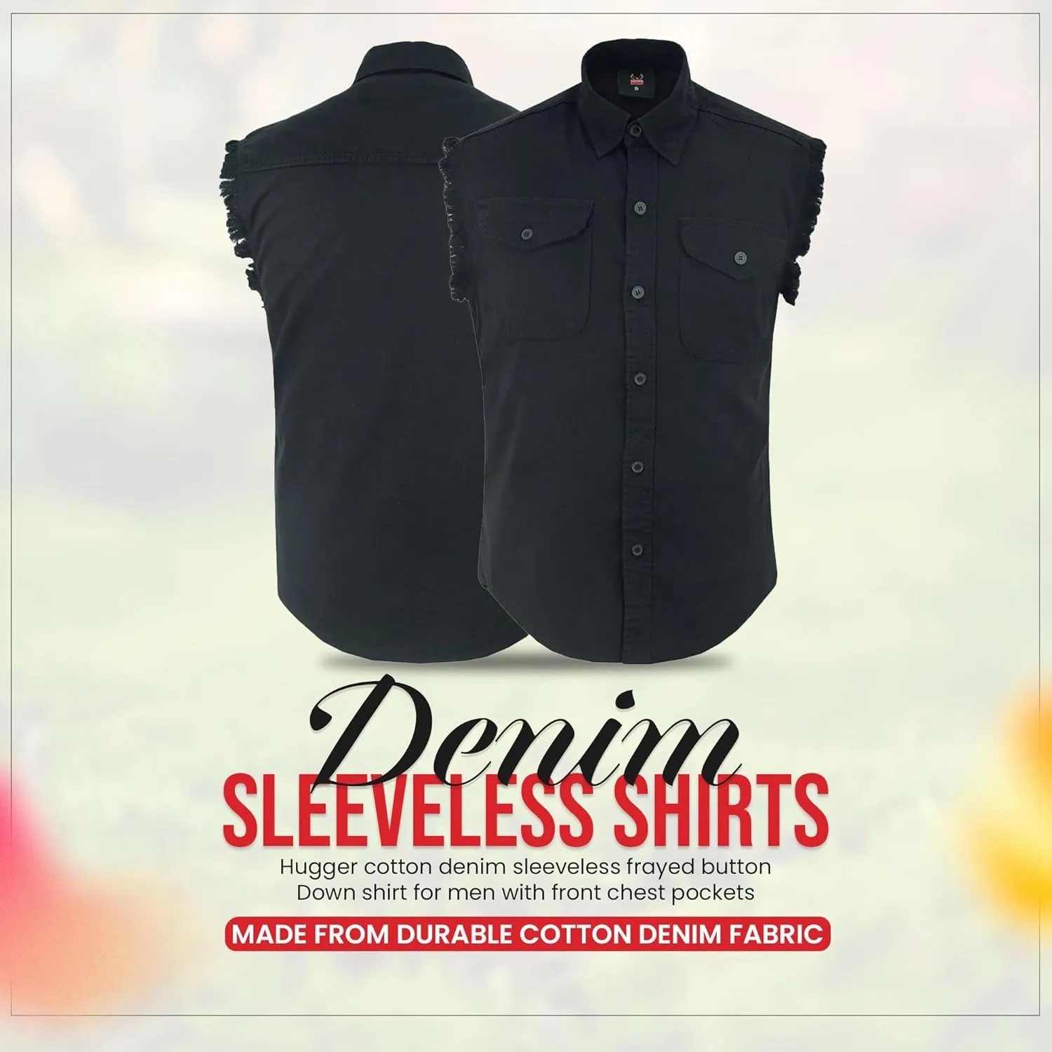 Hugger Men's Casual Denim Flannel Shirt - Cowboy Button Down Shirts - Cut Off Denim Shirt with Chest Pockets