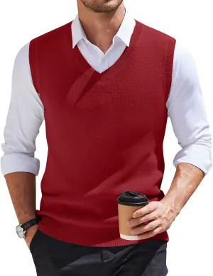 HXHYQKP Mens Sweater Vest Business Work V Neck Sleeveless Pullover Slim Fit Casual Knitwear Tops