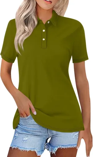 HXHYQKP Womens Polo Shirts Short Sleeve Summer Button Down Collared Tops Business Work Casual Dressy Basic Blouses