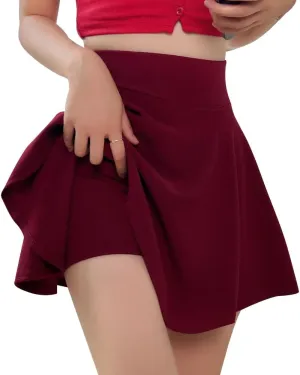 IDOPIP Women High Waist Pleated Skirt Built-in Shorts A Line Skater Mini Skirt Summer Tennis Skirt Elegant Basic Golf Skirts