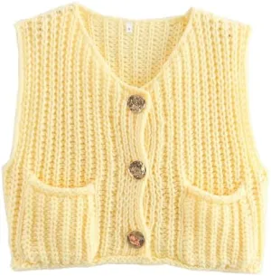 IMISSILLEB Women Oversized Button Down Sweater Vest Sleeveless V-Neck Chunky Knit Cardigan Vest Solid Color Summer Tank Top
