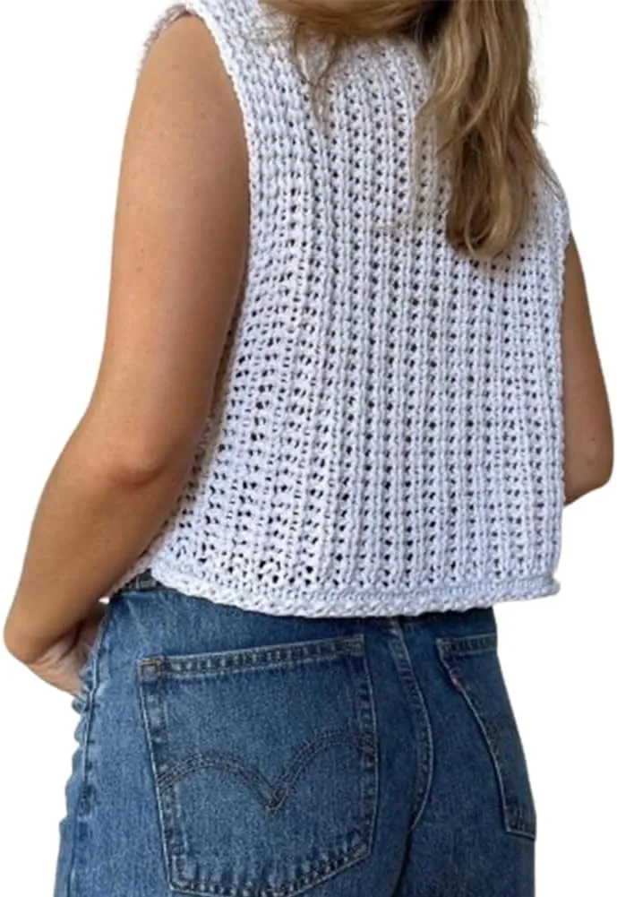 IMISSILLEB Women Oversized Button Down Sweater Vest Sleeveless V-Neck Chunky Knit Cardigan Vest Solid Color Summer Tank Top