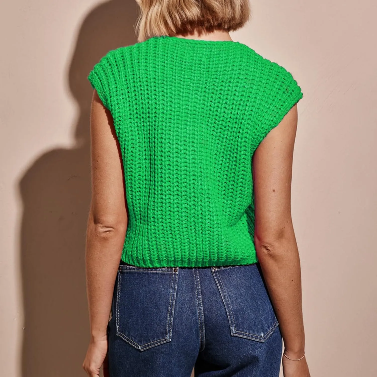 IMISSILLEB Women Oversized Button Down Sweater Vest Sleeveless V-Neck Chunky Knit Cardigan Vest Solid Color Summer Tank Top