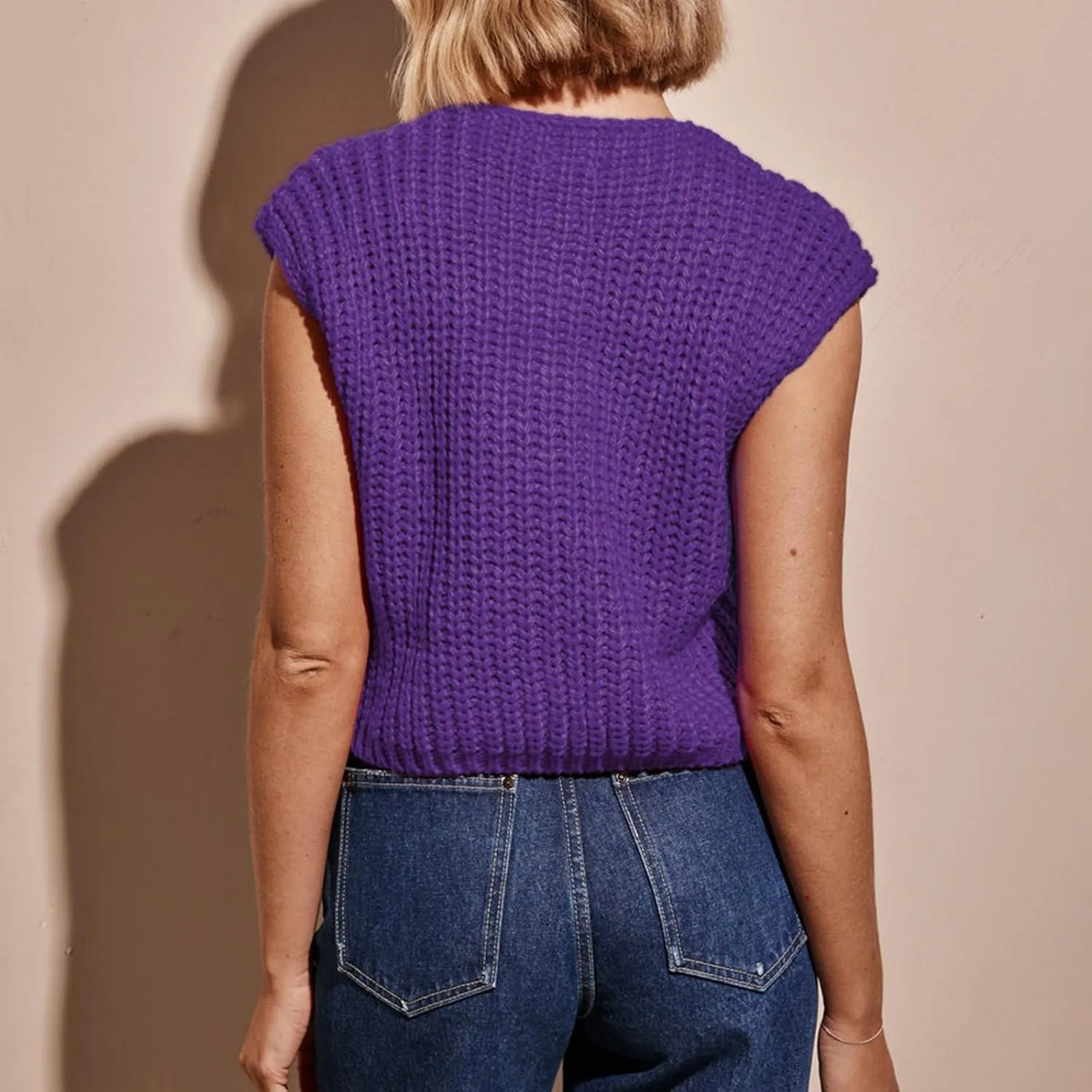IMISSILLEB Women Oversized Button Down Sweater Vest Sleeveless V-Neck Chunky Knit Cardigan Vest Solid Color Summer Tank Top
