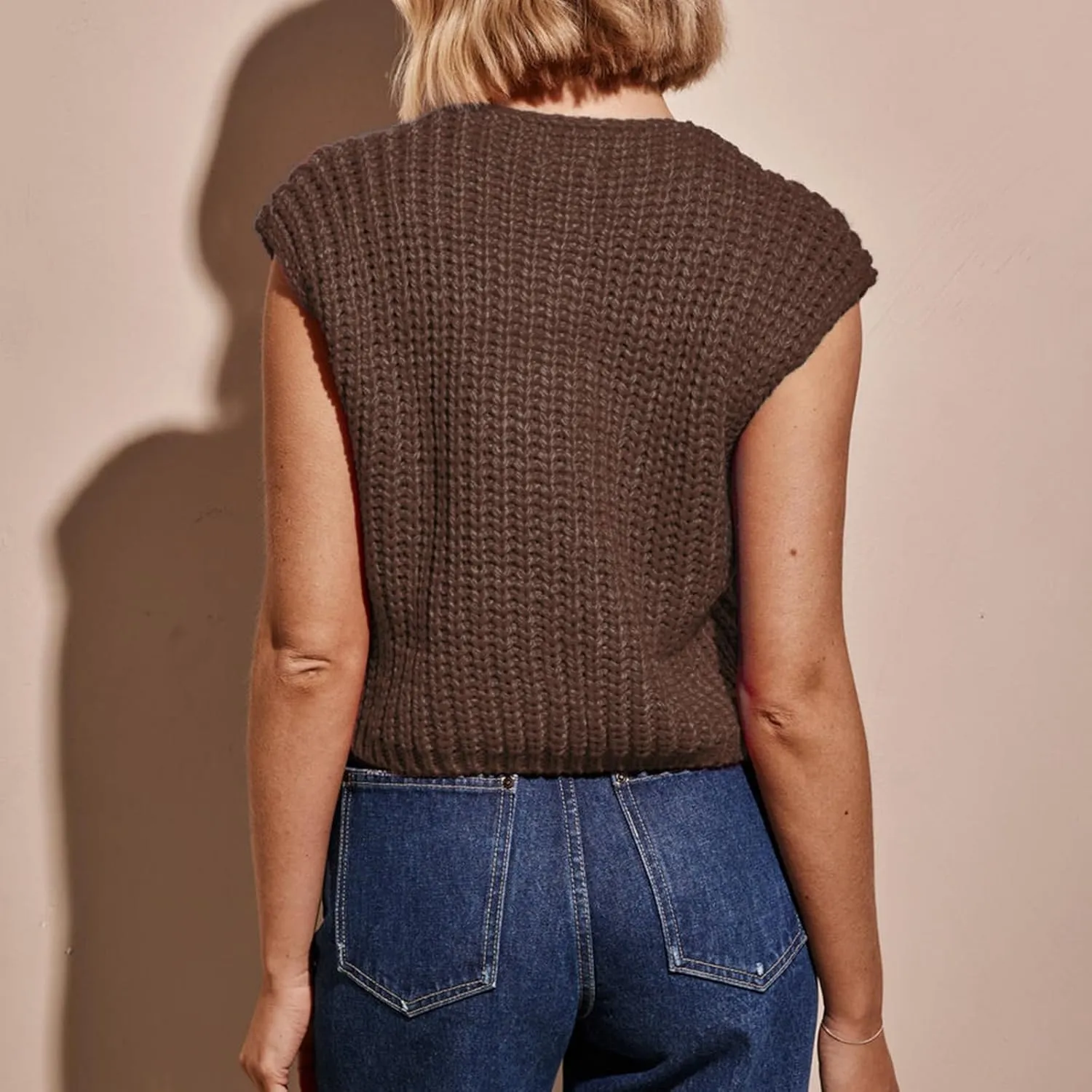 IMISSILLEB Women Oversized Button Down Sweater Vest Sleeveless V-Neck Chunky Knit Cardigan Vest Solid Color Summer Tank Top