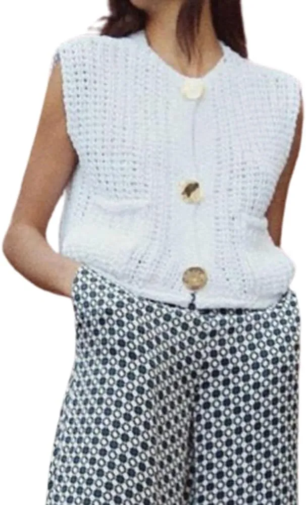 IMISSILLEB Women Oversized Button Down Sweater Vest Sleeveless V-Neck Chunky Knit Cardigan Vest Solid Color Summer Tank Top