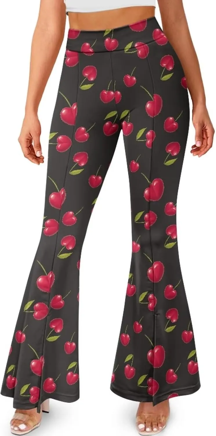 Irisjudy Women's Bootcut Yoga Pants Leggings Cherry Strawberry Soft Split Hem Yoga Pants Ethnic Spiral Yoga Active Leggings