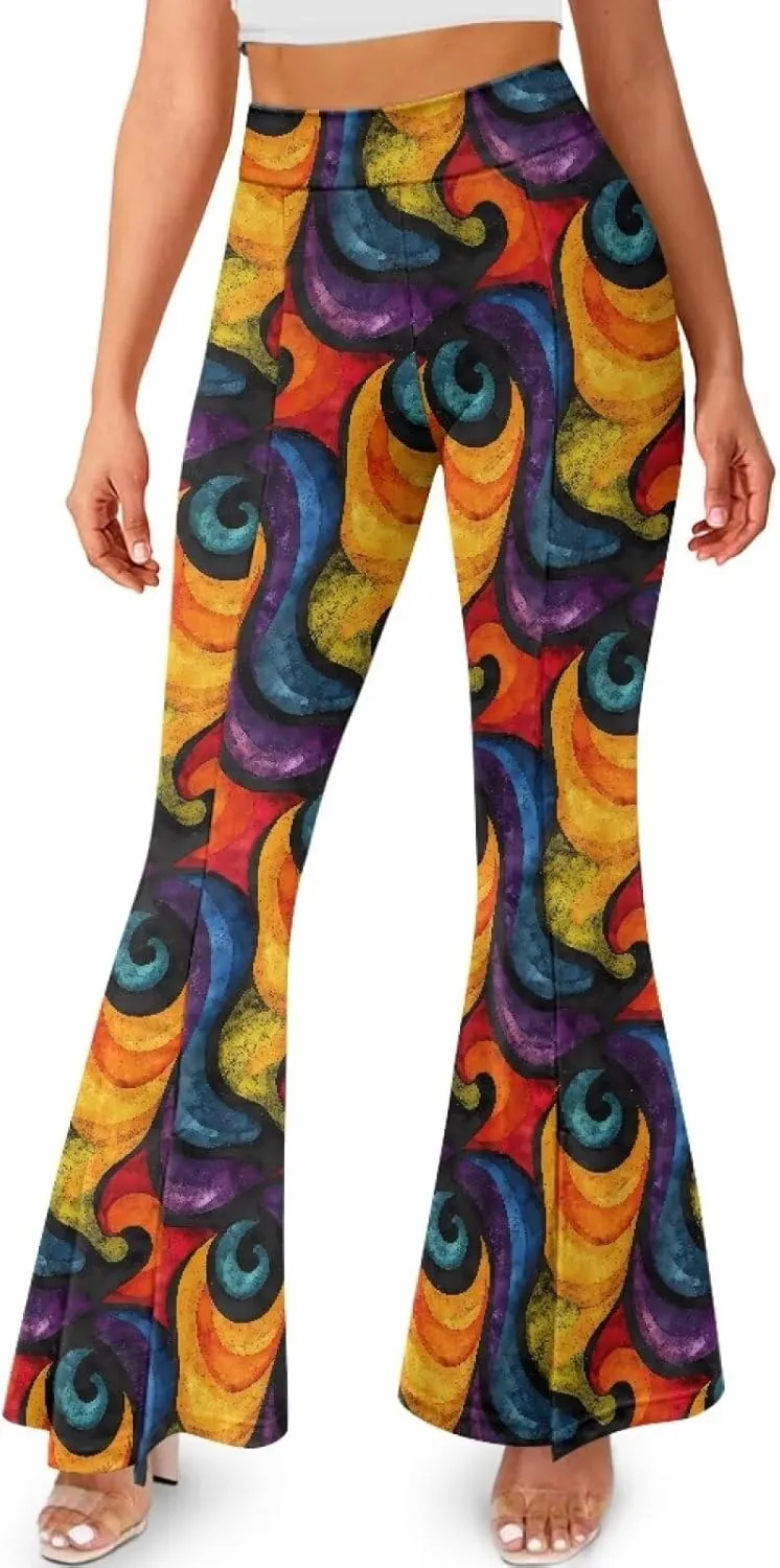 Irisjudy Women's Bootcut Yoga Pants Leggings Cherry Strawberry Soft Split Hem Yoga Pants Ethnic Spiral Yoga Active Leggings