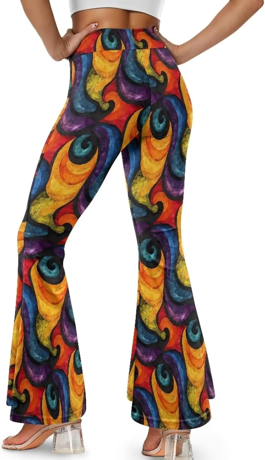 Irisjudy Women's Bootcut Yoga Pants Leggings Cherry Strawberry Soft Split Hem Yoga Pants Ethnic Spiral Yoga Active Leggings