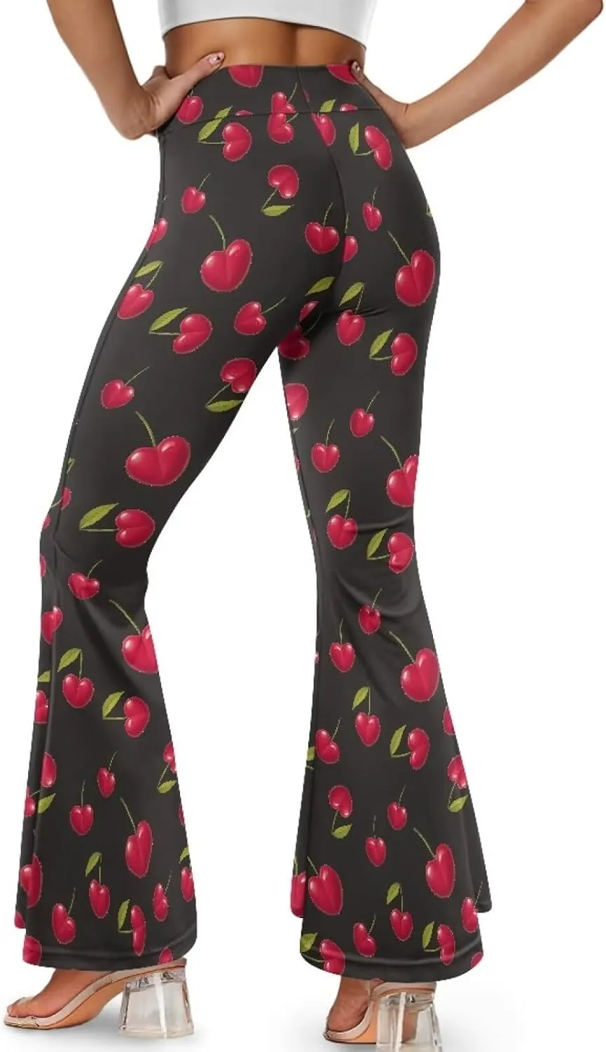 Irisjudy Women's Bootcut Yoga Pants Leggings Cherry Strawberry Soft Split Hem Yoga Pants Ethnic Spiral Yoga Active Leggings