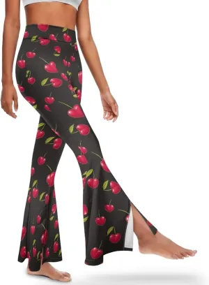 Irisjudy Women's Bootcut Yoga Pants Leggings Cherry Strawberry Soft Split Hem Yoga Pants Ethnic Spiral Yoga Active Leggings