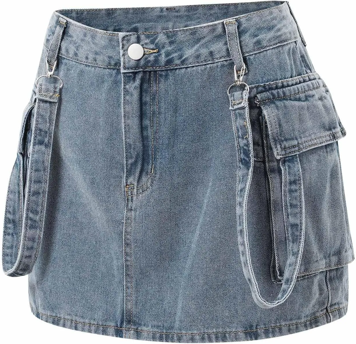 Jean Skirt,High Stretchy Denim Cargo Skort for Women High Waist Denim Skirt Casual Mini Skirt Shorts with Pockets