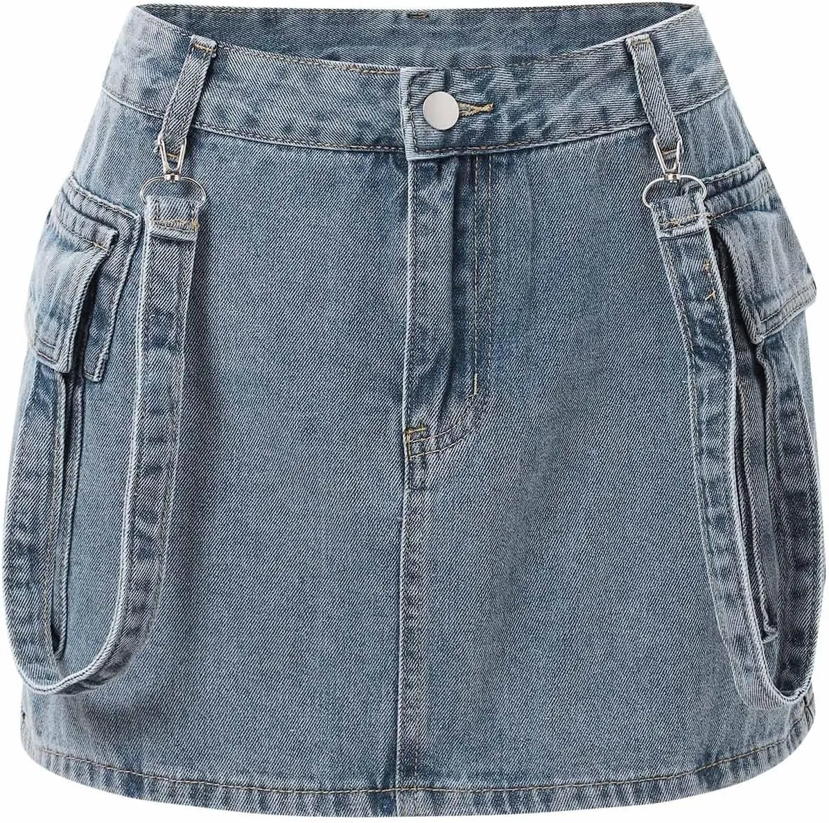 Jean Skirt,High Stretchy Denim Cargo Skort for Women High Waist Denim Skirt Casual Mini Skirt Shorts with Pockets