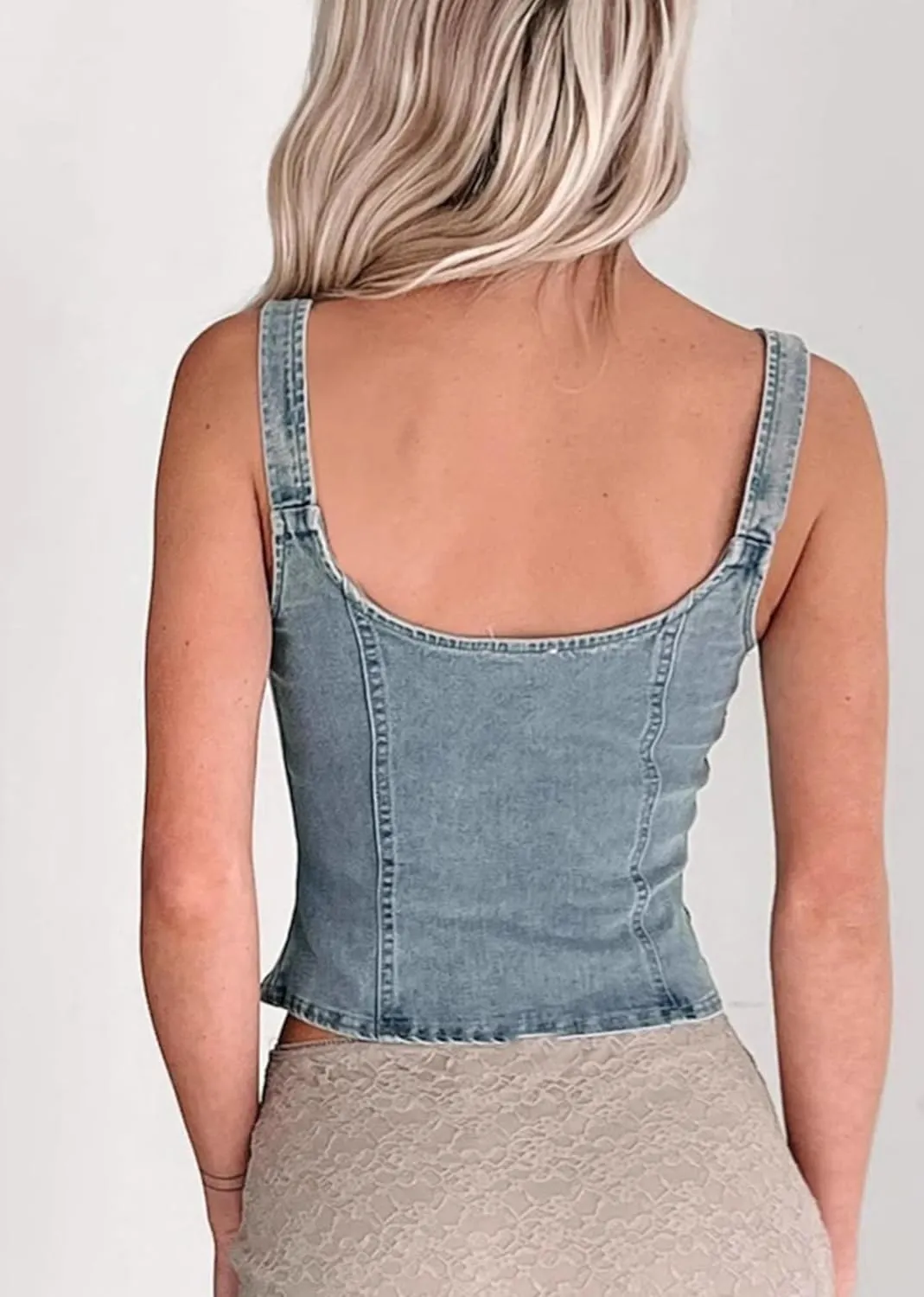 Jean Vest for Women Zipper Sleeveless Halter Crop Top Adjustable Strap Denim Tank Tops Y2k Slim Fit Zip Up Jacket