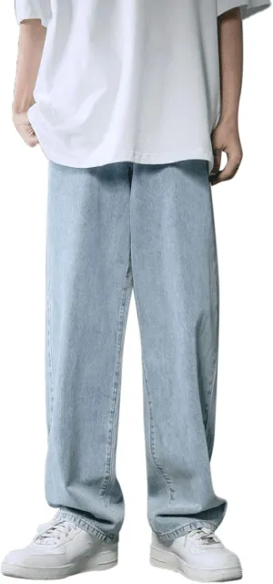 Jeans for Men Relaxed Fit, Men's Loose Solid Color Washed Jeans Harem Pants Fashion Casual Denim Pants Streetwear