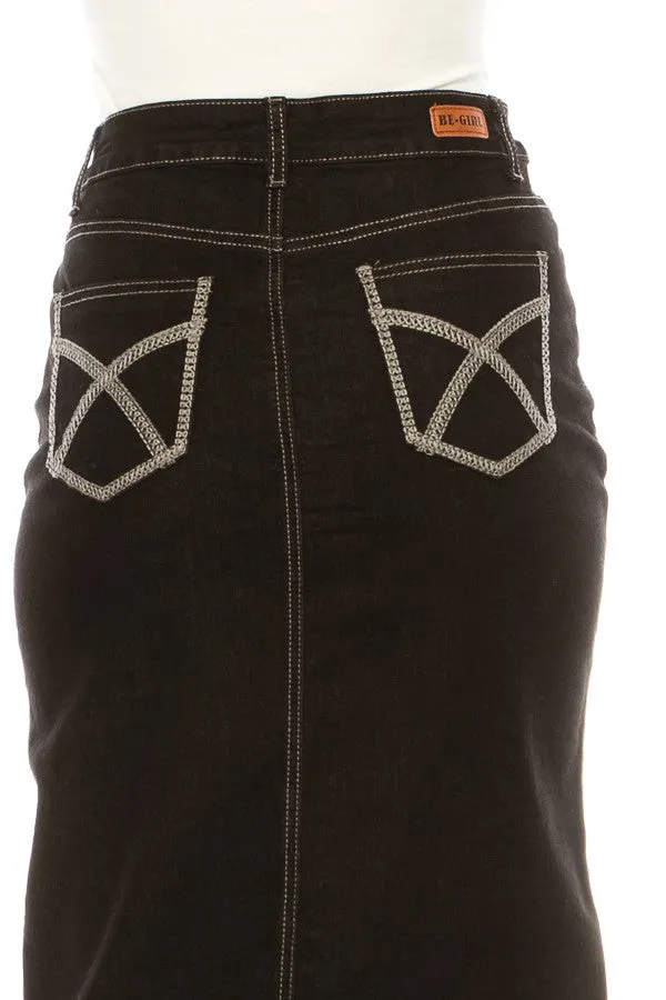 Jett Denim Skirt in Black- Misses and Plus (S,2X)