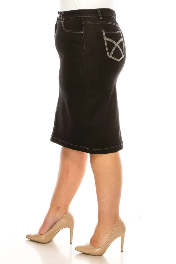 Jett Denim Skirt in Black- Misses and Plus (S,2X)