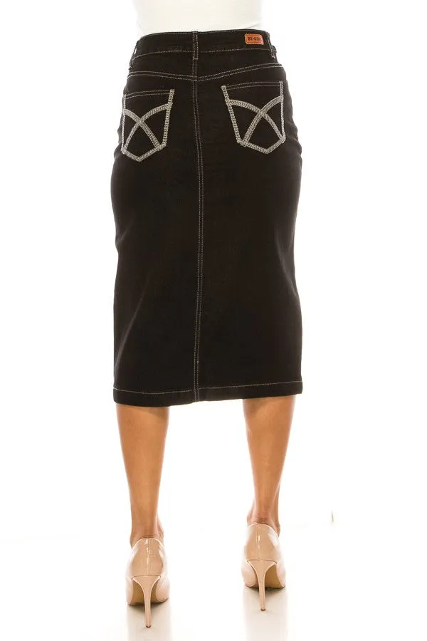 Jett Denim Skirt in Black- Misses and Plus (S,2X)