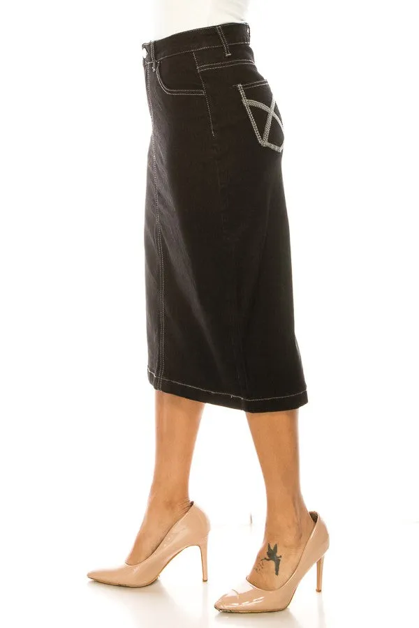 Jett Denim Skirt in Black- Misses and Plus (S,2X)