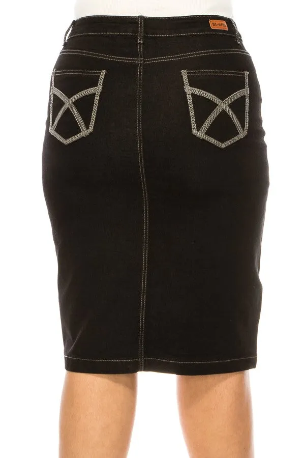 Jett Denim Skirt in Black- Misses and Plus (S,2X)