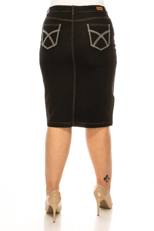 Jett Denim Skirt in Black- Misses and Plus (S,2X)