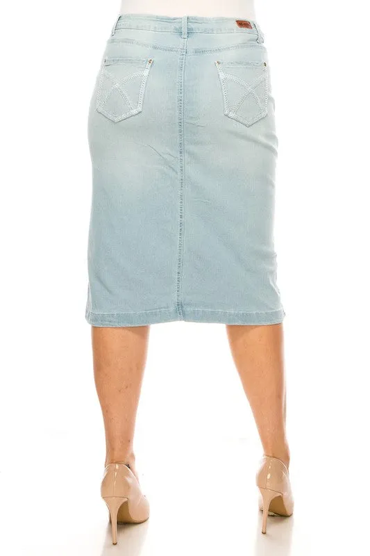Jett Denim Skirt in Lt Indigo- Misses and Plus (3X)