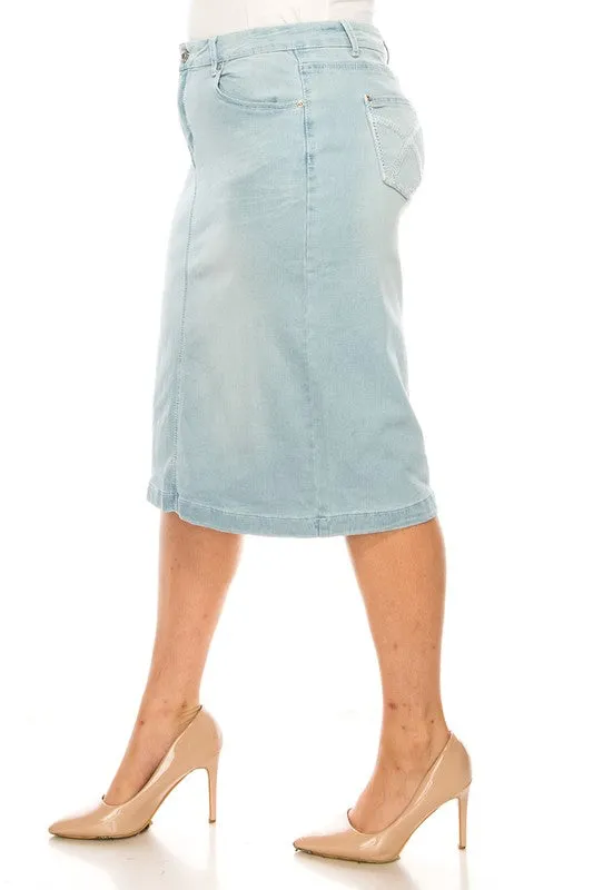 Jett Denim Skirt in Lt Indigo- Misses and Plus (3X)