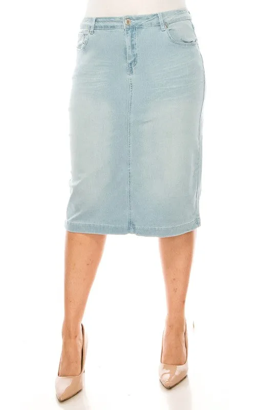 Jett Denim Skirt in Lt Indigo- Misses and Plus (3X)