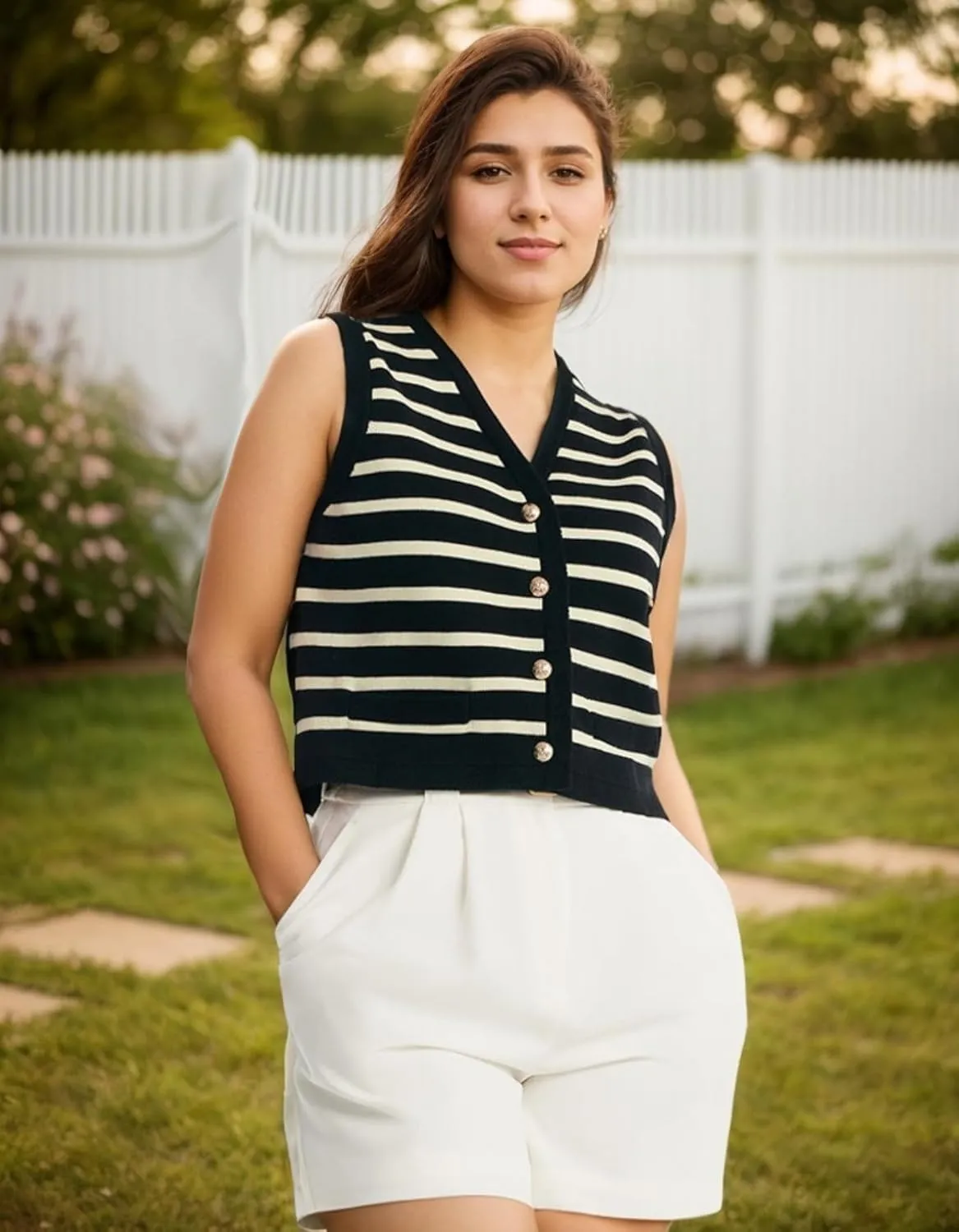 Kedera Women's Sleeveless Knit Striped Sweater Vest Tank Tops Summer Slim V Neck Trendy Pullover