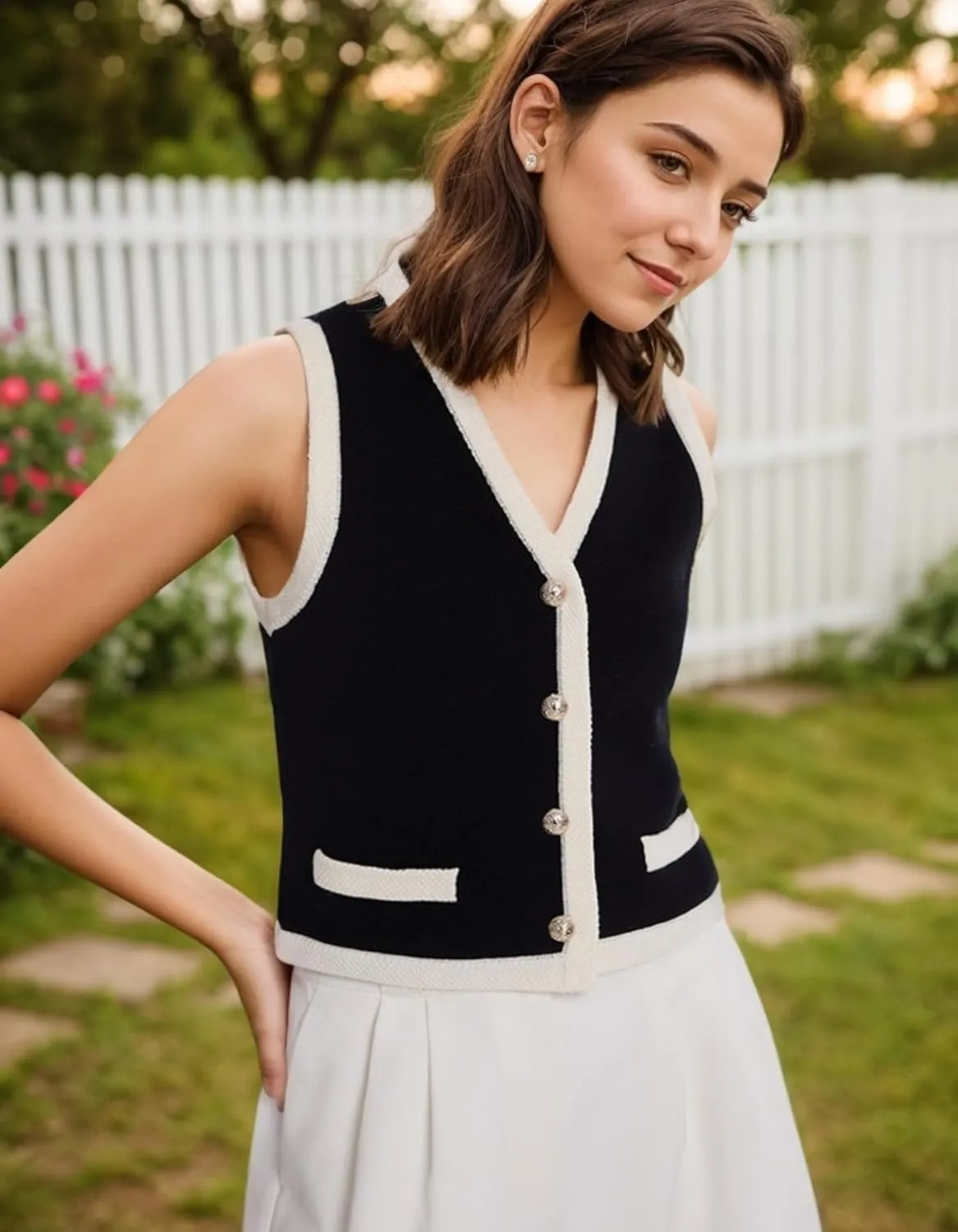 Kedera Women's Sleeveless Knit Striped Sweater Vest Tank Tops Summer Slim V Neck Trendy Pullover
