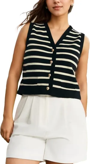 Kedera Women's Sleeveless Knit Striped Sweater Vest Tank Tops Summer Slim V Neck Trendy Pullover