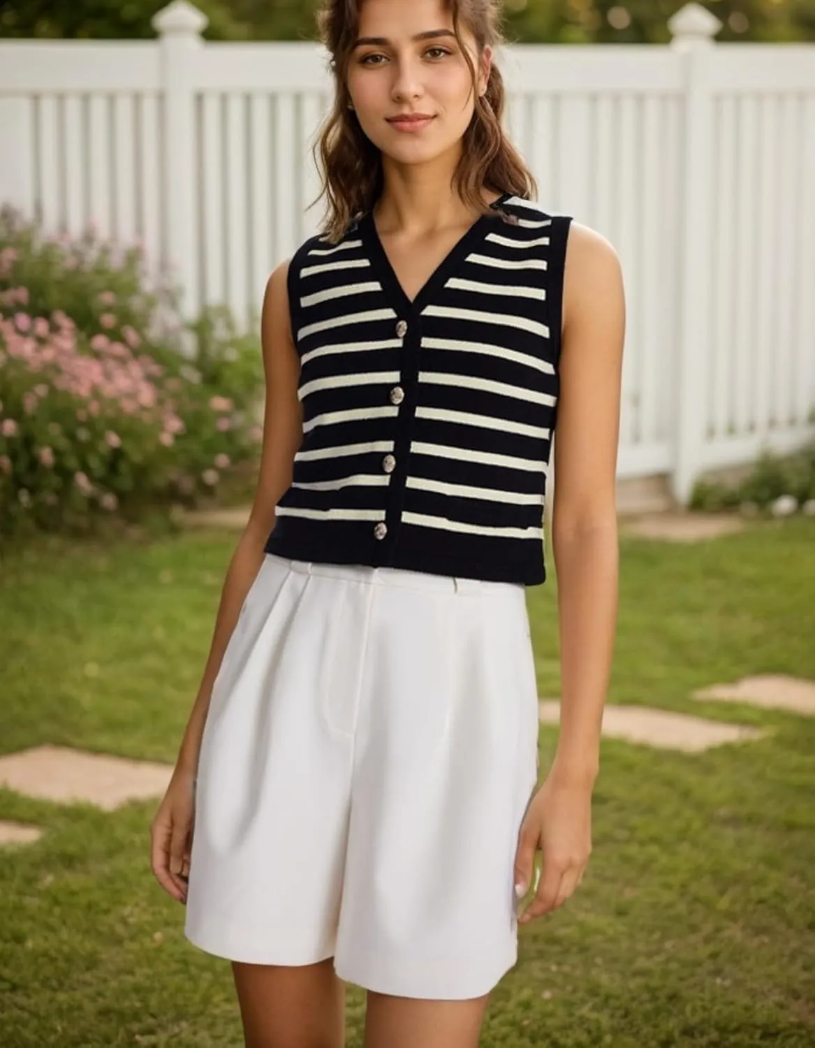 Kedera Women's Sleeveless Knit Striped Sweater Vest Tank Tops Summer Slim V Neck Trendy Pullover